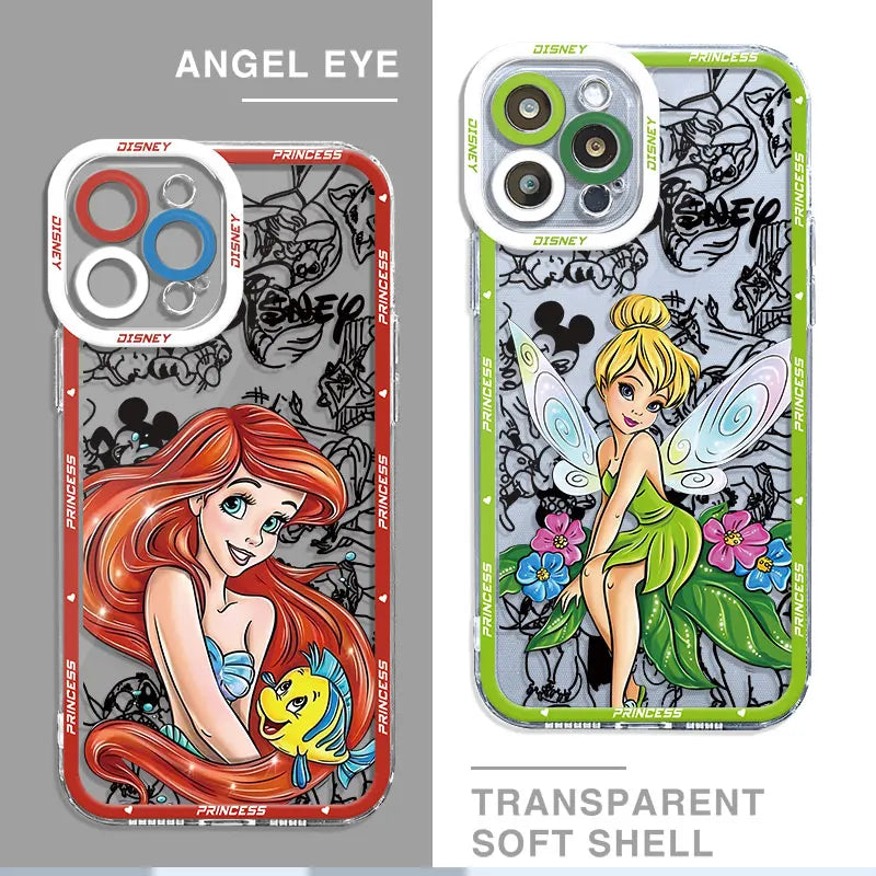 Phone Case for iPhone 14 Pro Max 11 Pro 15 Pro 13 Mini XS Max SE XR 12 7 8 Disney Princess Funny Transparent Soft Cover