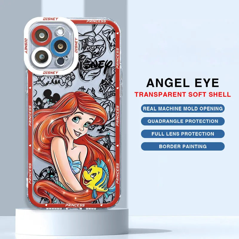 Phone Case for iPhone 14 Pro Max 11 Pro 15 Pro 13 Mini XS Max SE XR 12 7 8 Disney Princess Funny Transparent Soft Cover