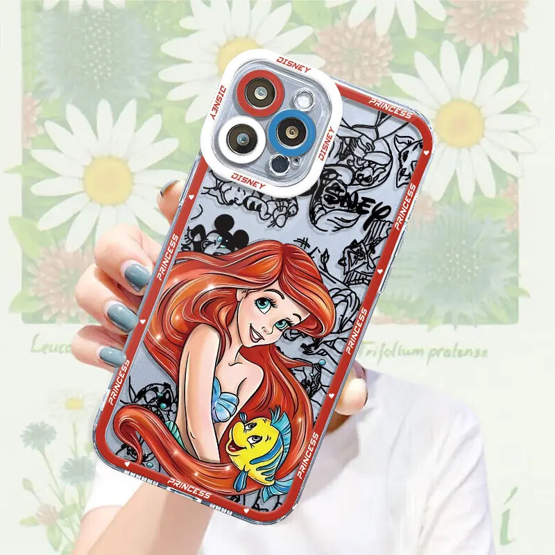 Phone Case for iPhone 14 Pro Max 11 Pro 15 Pro 13 Mini XS Max SE XR 12 7 8 Disney Princess Funny Transparent Soft Cover